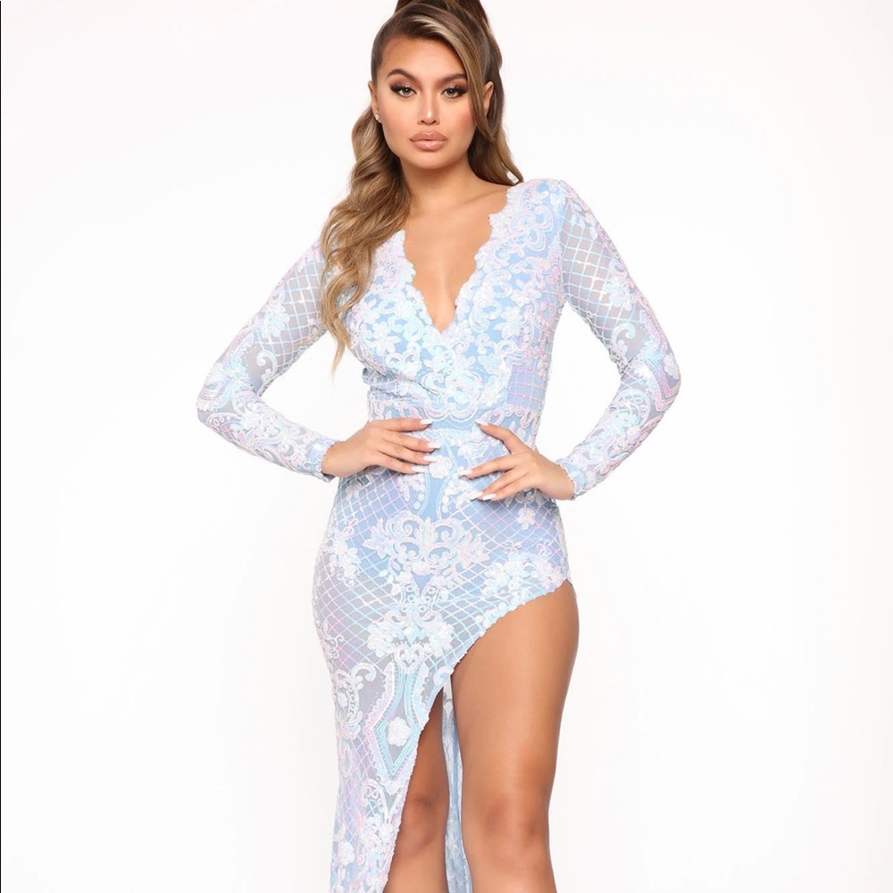 Sequin Maxi Dress-Light Blue